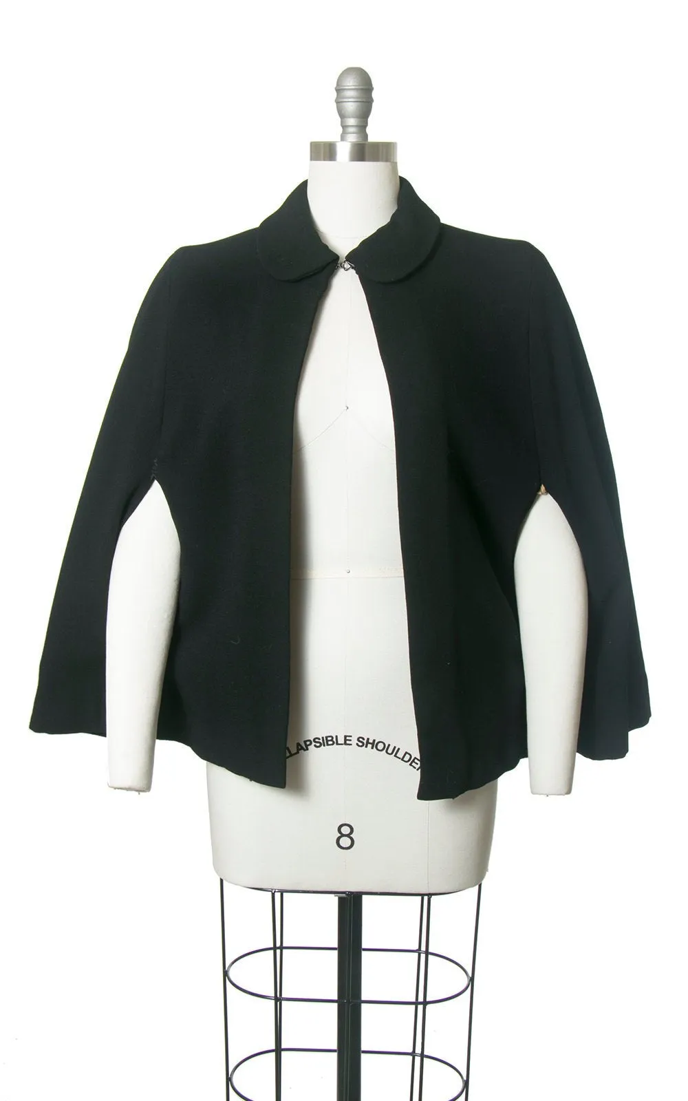 1950s 1960s Reversible Leopard Print Faux Fur and Black Wool Cape | small/medium