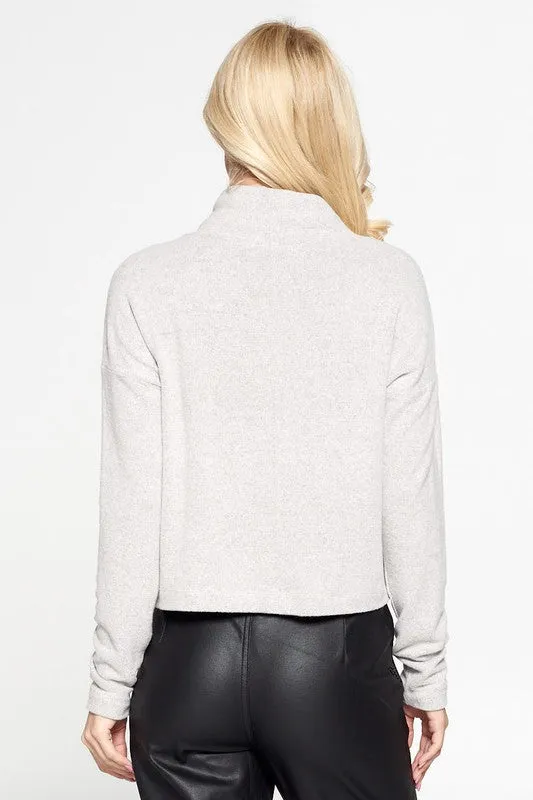 Brushed Knit Cowl Neck Long Sleeve Top