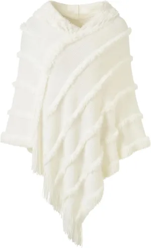 Ferand Ponchos for Women, Fuzzy Knitted Shawl with Fringe, Cozy and Striped Poncho Sweater for Fall and Winter