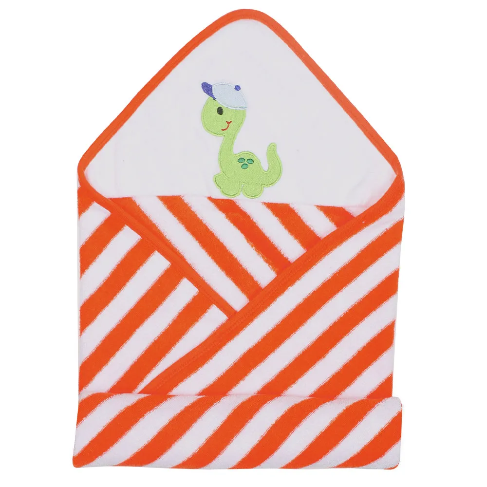 My Milestones Baby Hooded Towel - Modern stripped - Orange / White