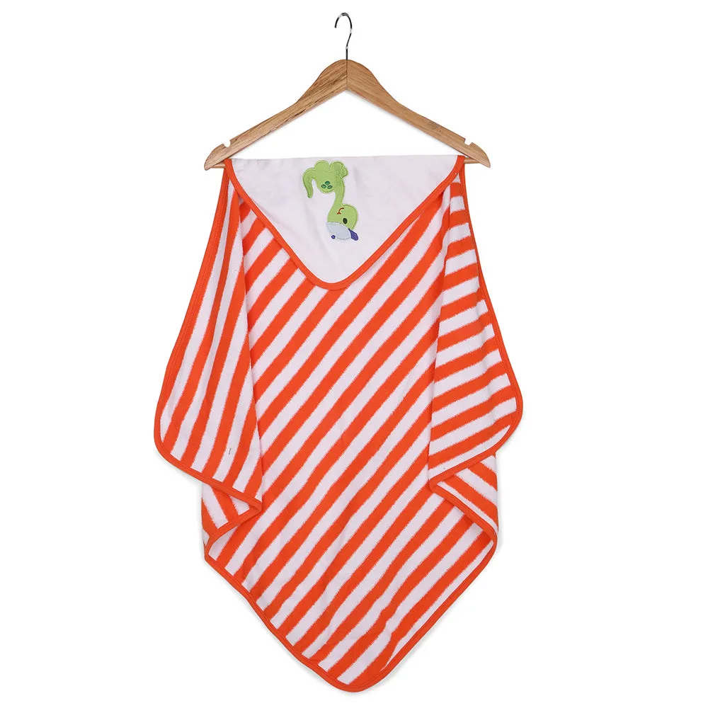 My Milestones Baby Hooded Towel - Modern stripped - Orange / White