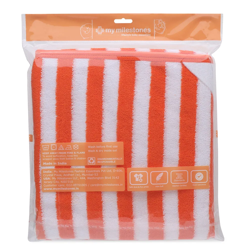 My Milestones Baby Hooded Towel - Modern stripped - Orange / White