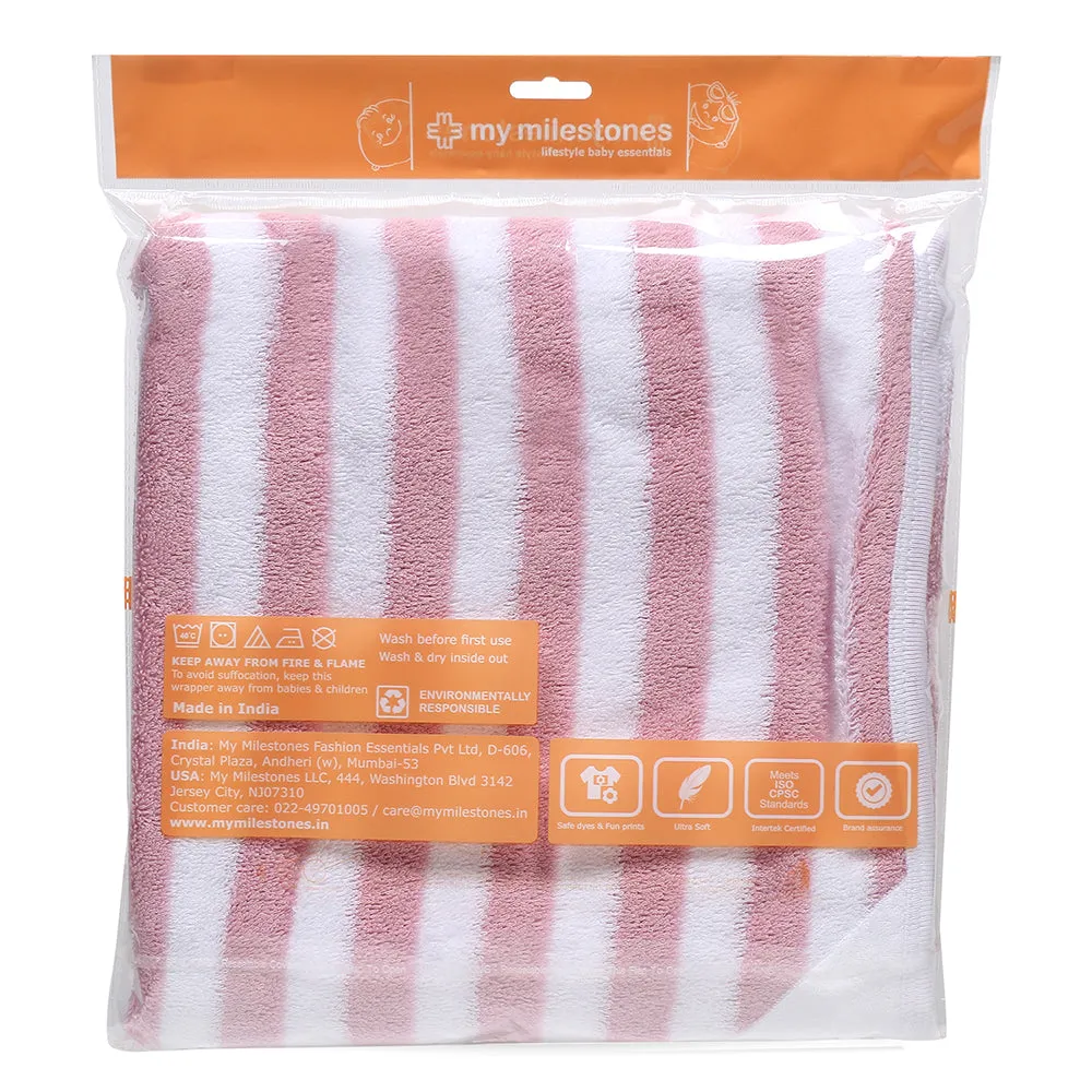 My Milestones Baby Hooded Towel - Modern stripped - Pink / White