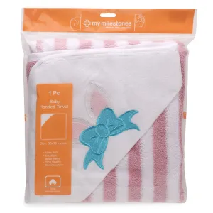 My Milestones Baby Hooded Towel - Modern stripped - Pink / White