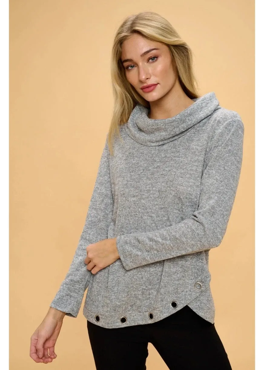 Perseption Cowl Neck Asymmetrical Sweater