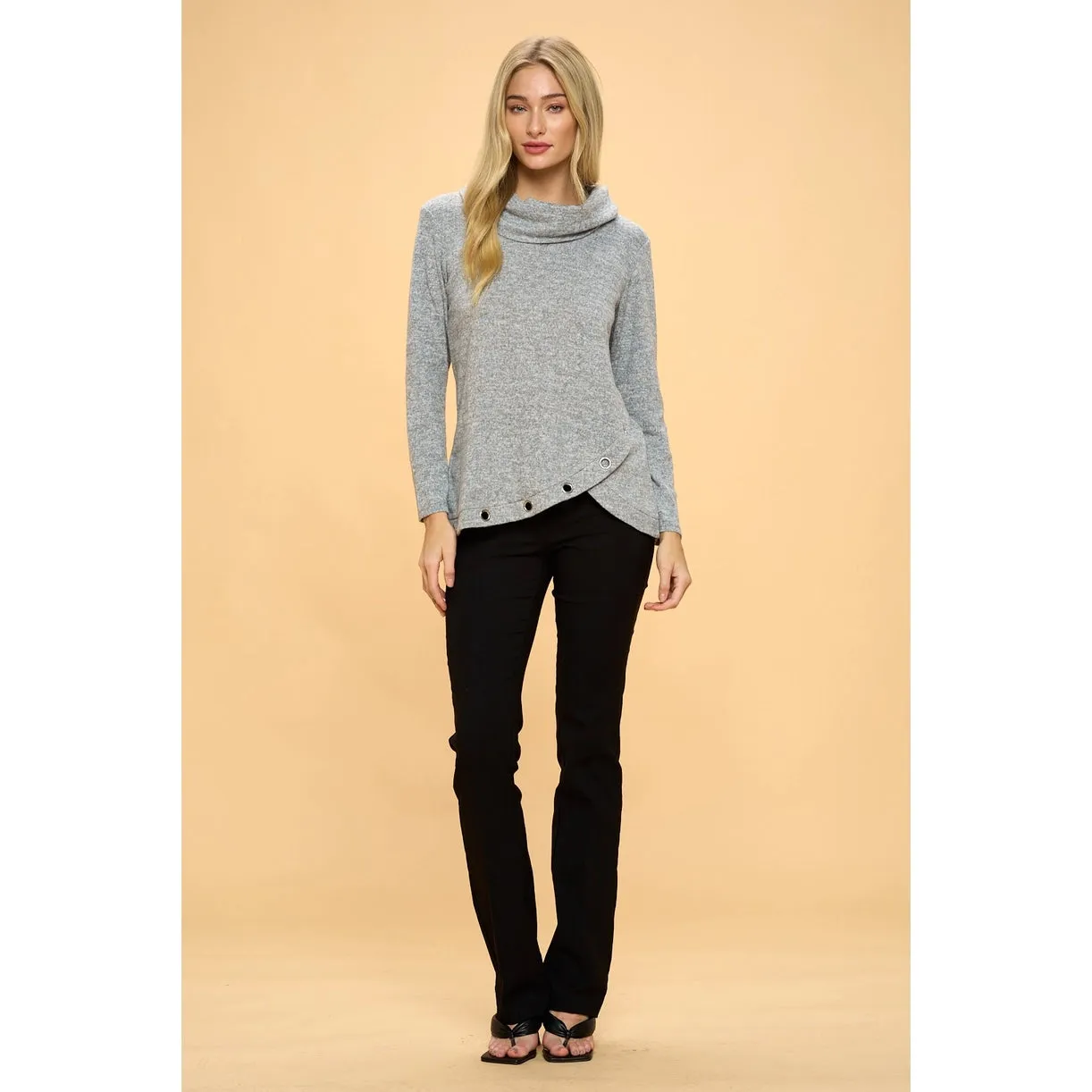 Perseption Cowl Neck Asymmetrical Sweater