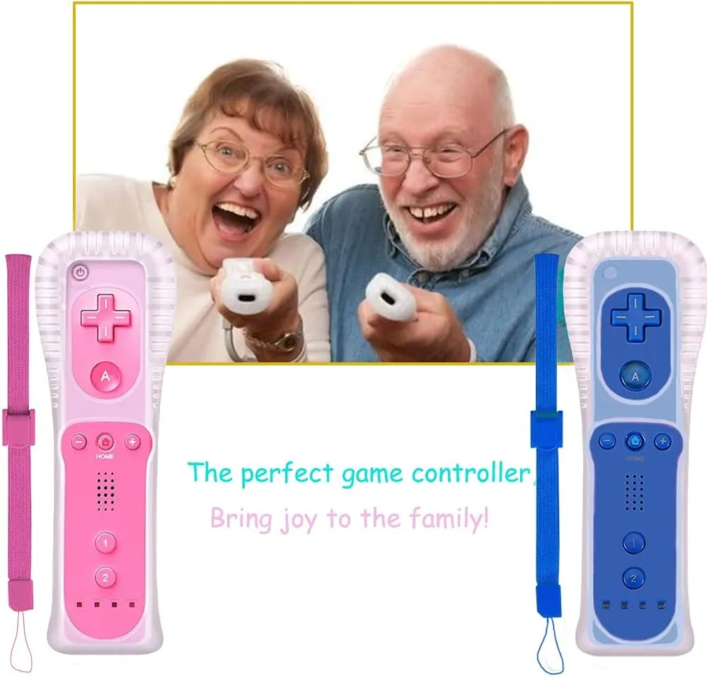 PGYFDAL 2 Packs Classic Remote Controller Compatible for Wii Wii U Console, Gamepad with Soft Silicone Sleeve and Wrist Strap (Pink and Dark Blue)