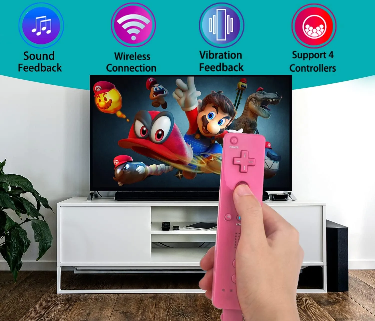 PGYFDAL 2 Packs Classic Remote Controller Compatible for Wii Wii U Console, Gamepad with Soft Silicone Sleeve and Wrist Strap (Pink and Dark Blue)