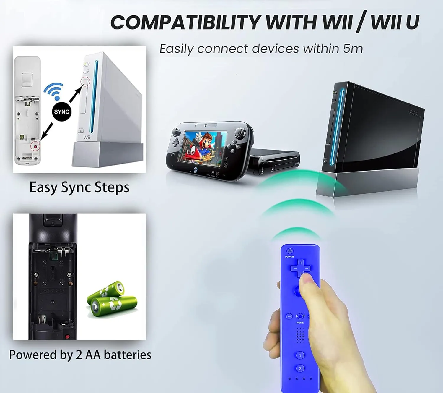 PGYFDAL 2 Packs Classic Remote Controller Compatible for Wii Wii U Console, Gamepad with Soft Silicone Sleeve and Wrist Strap (Pink and Dark Blue)