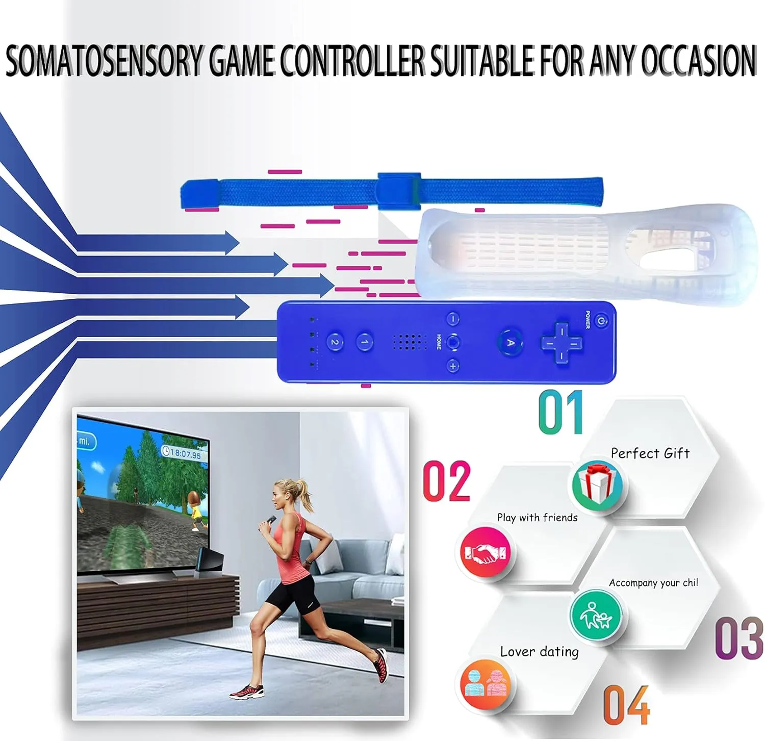 PGYFDAL 2 Packs Classic Remote Controller Compatible for Wii Wii U Console, Gamepad with Soft Silicone Sleeve and Wrist Strap (Pink and Dark Blue)