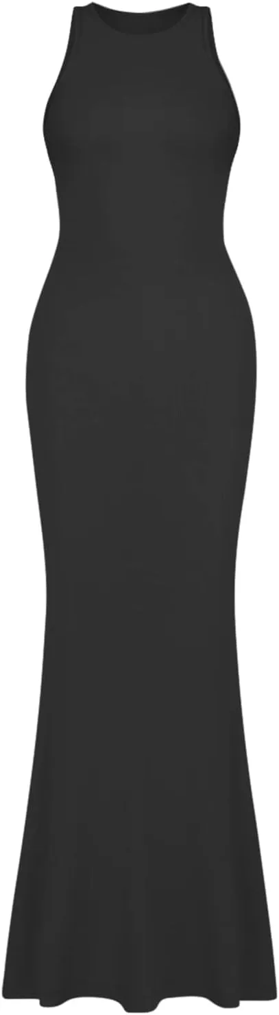 REORIA Women's Basic Summer Sexy Lounge Tank Long Dress Elegant Sleeveless Halter Neck Bodycon Maxi Dresses
