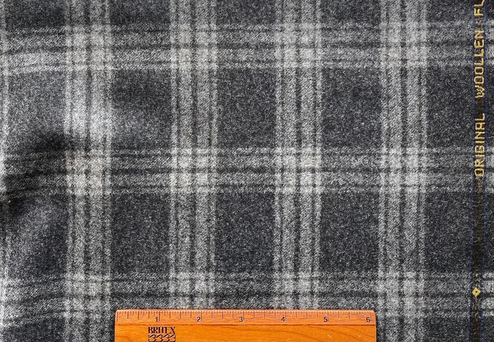 Vitale Barberis Canonico Pearl & Charcoal Plaid Wool Flannel (Made in Italy)