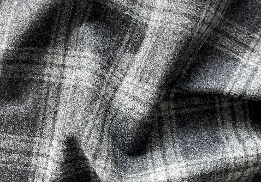 Vitale Barberis Canonico Pearl & Charcoal Plaid Wool Flannel (Made in Italy)