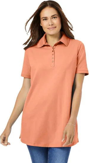 Woman Within Plus Size Perfect Short-Sleeve Polo Shirt