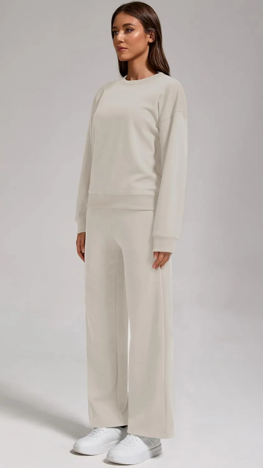 Womens 2-Piece Oversized Sweatshirt and Jogger Sweatpants Tracksuit Set - Cozy Fall/Winter Casual Outfit with Pockets