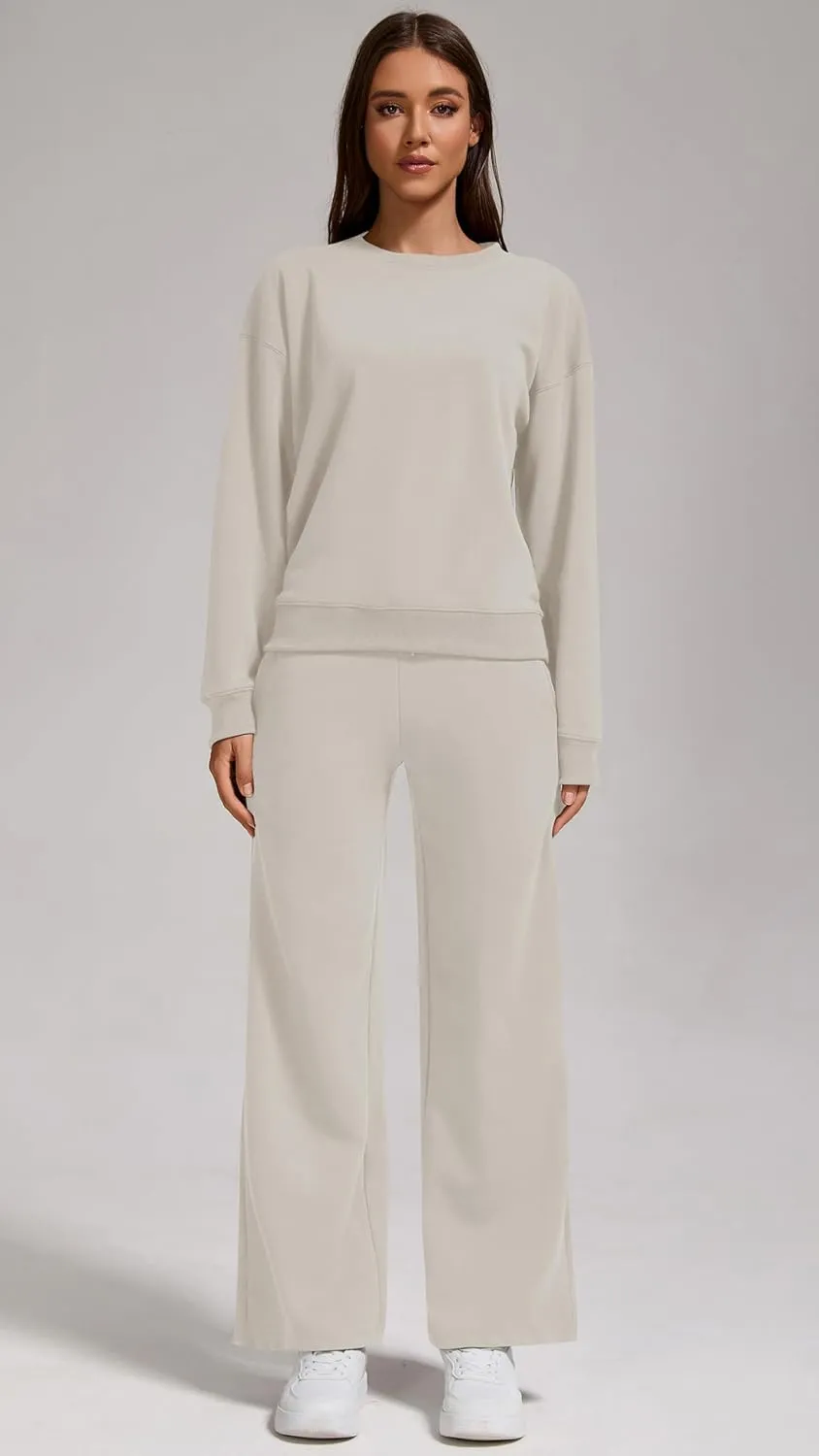 Womens 2-Piece Oversized Sweatshirt and Jogger Sweatpants Tracksuit Set - Cozy Fall/Winter Casual Outfit with Pockets