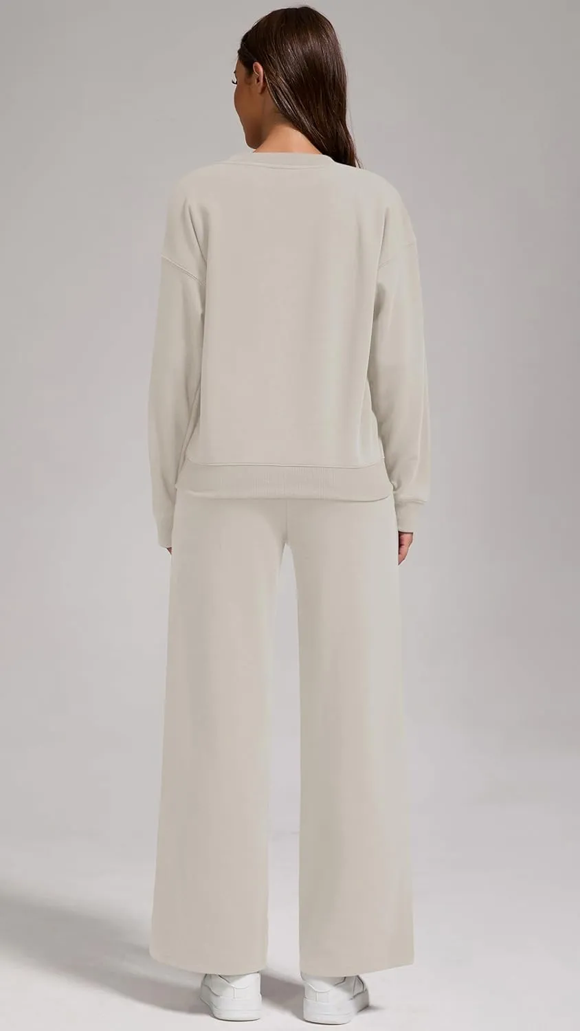 Womens 2-Piece Oversized Sweatshirt and Jogger Sweatpants Tracksuit Set - Cozy Fall/Winter Casual Outfit with Pockets