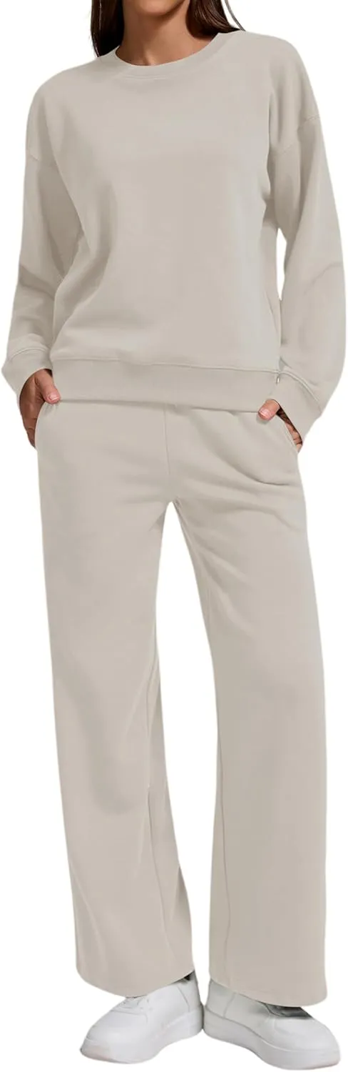 Womens 2-Piece Oversized Sweatshirt and Jogger Sweatpants Tracksuit Set - Cozy Fall/Winter Casual Outfit with Pockets