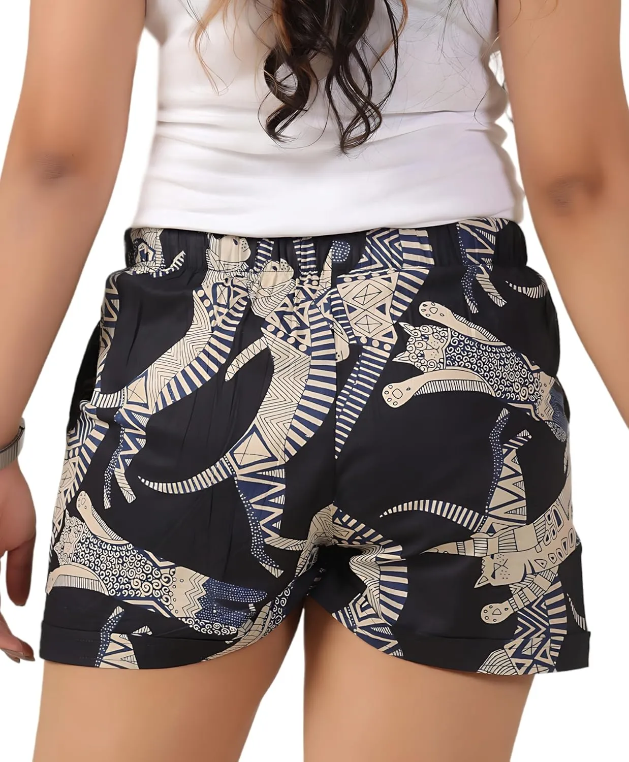 Womens Casual Shorts Drawstring Elastic High Waist Fashionable and Comfortable Summer Beach Shorts with Pockets (S-XL)