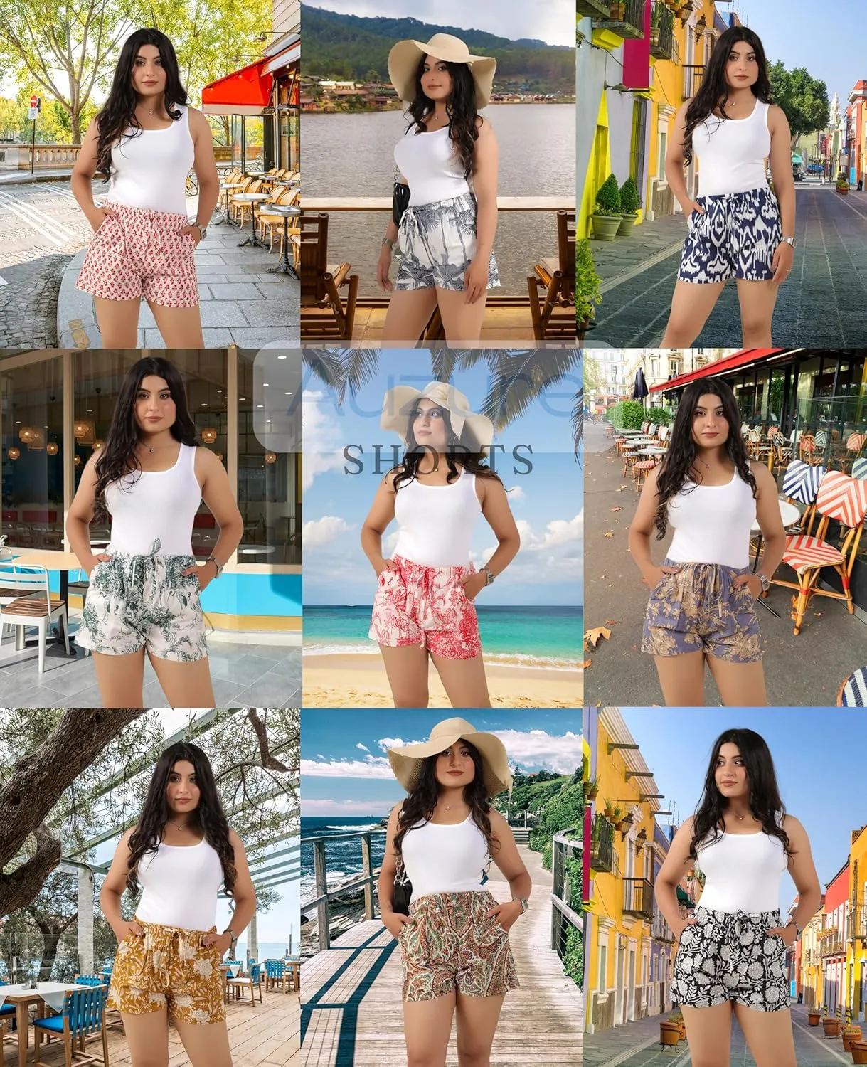 Womens Casual Shorts Drawstring Elastic High Waist Fashionable and Comfortable Summer Beach Shorts with Pockets (S-XL)