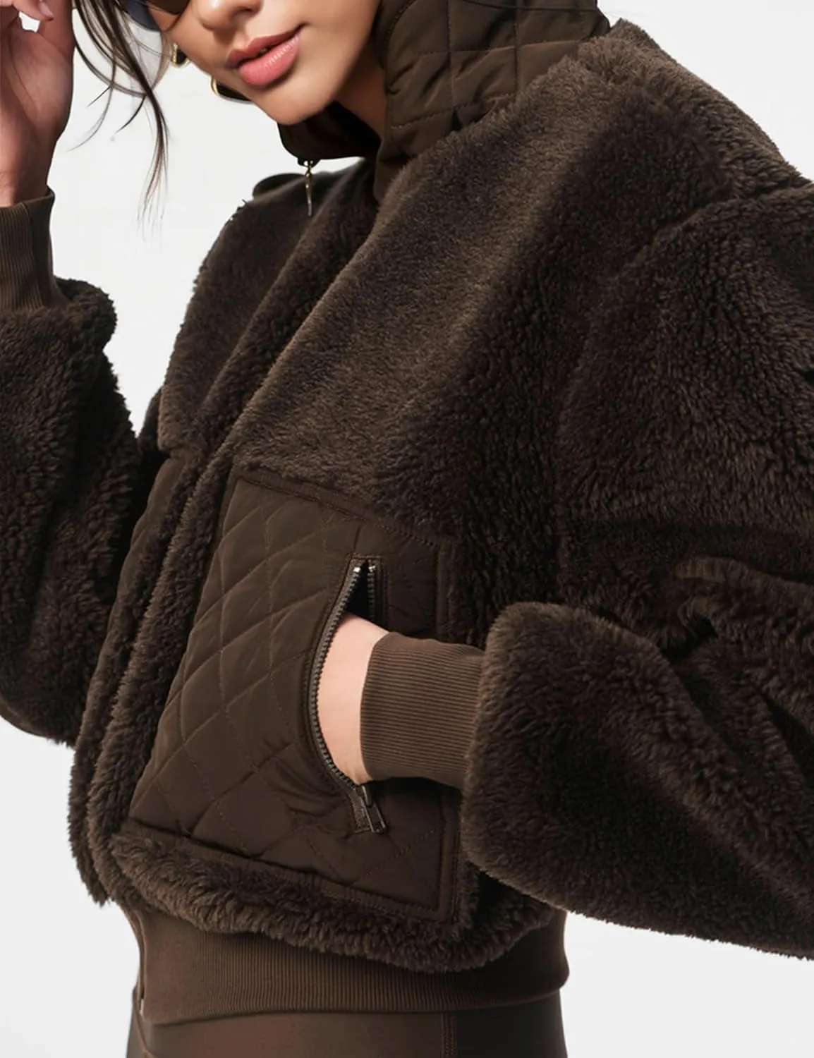 Womens Winter Trendy Full Zipper Fleece Jackets Long Sleeve Relaxed Warm Sherpa Coats with Pockets