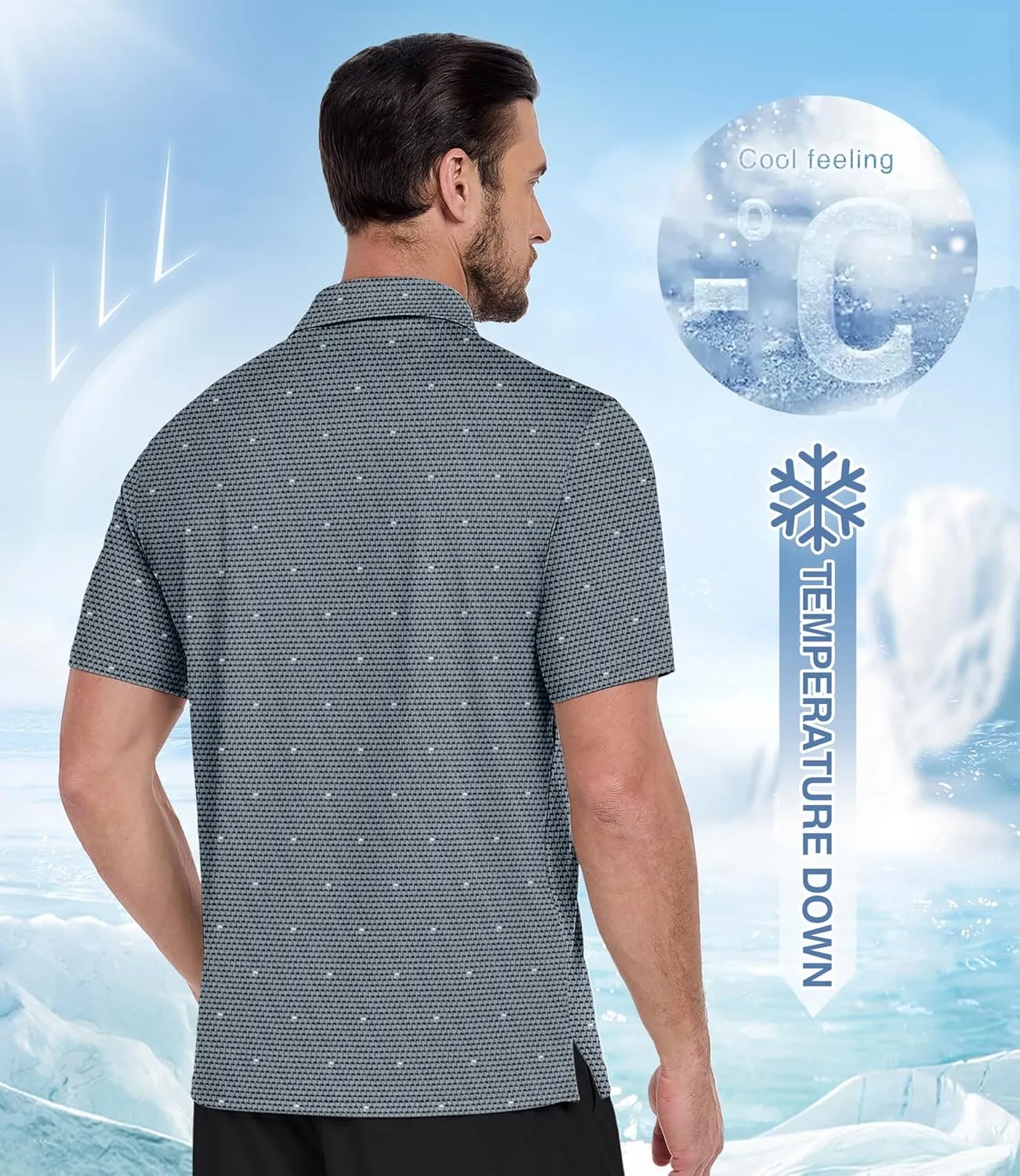 ZITY Men's Golf Polo Shirt Short Sleeve Performance Moisture Wicking Collared Print Shirt for Golf and Casual Wear