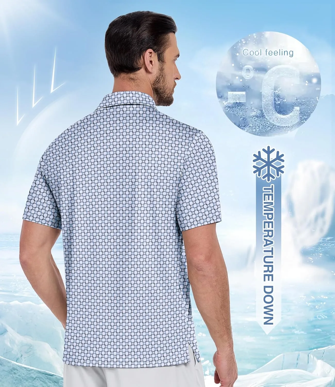 ZITY Men's Golf Polo Shirt Short Sleeve Performance Moisture Wicking Collared Print Shirt for Golf and Casual Wear