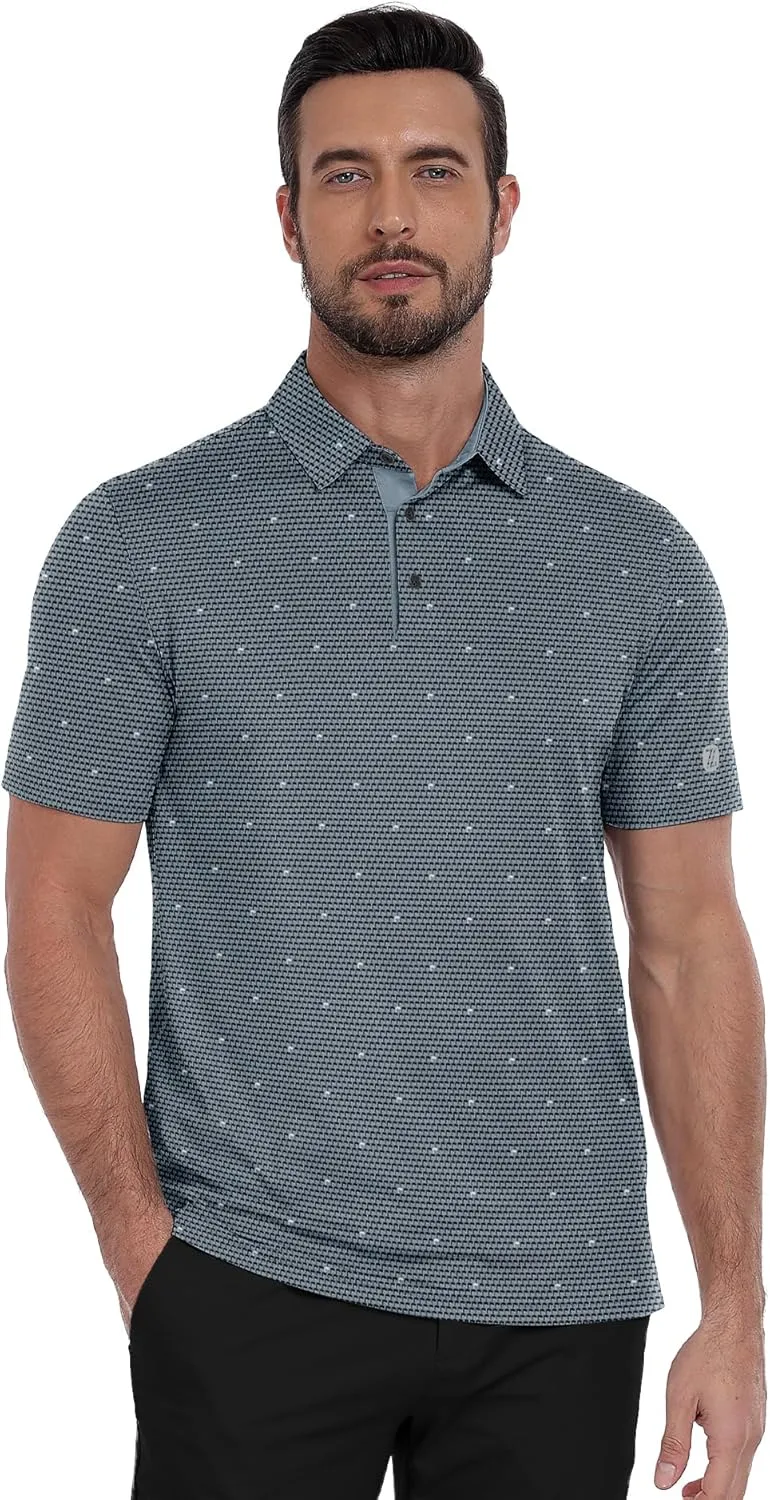 ZITY Men's Golf Polo Shirt Short Sleeve Performance Moisture Wicking Collared Print Shirt for Golf and Casual Wear