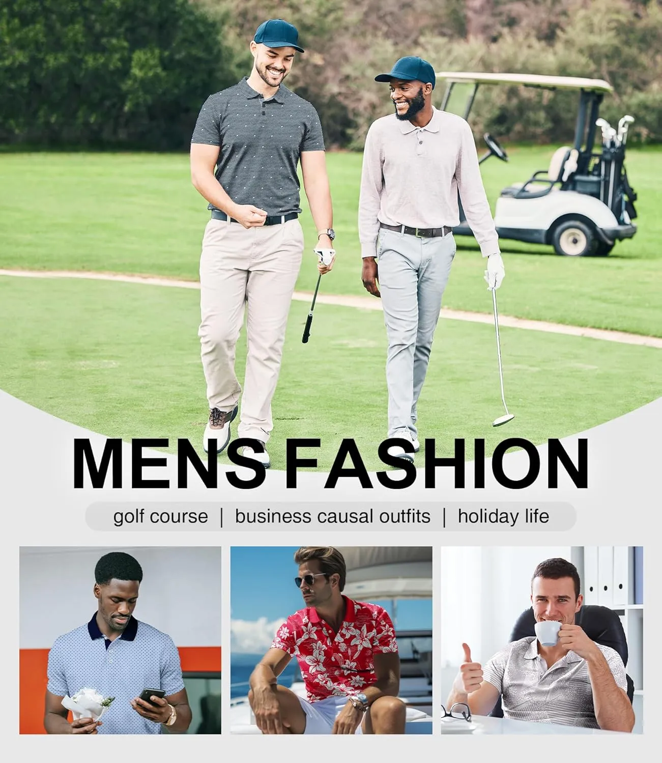 ZITY Men's Golf Polo Shirt Short Sleeve Performance Moisture Wicking Collared Print Shirt for Golf and Casual Wear